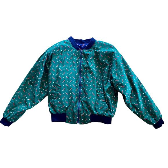 Vera Bradley Vintage Reversible Blue Green Golf Bomber Jacket Womens Large - Picture 1 of 16